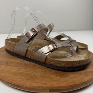 Birkenstock Mayari Metallic Rose Gold Two-Strap Sandals